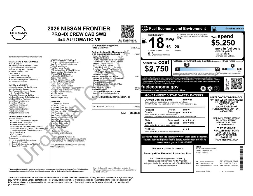 New 2026 Nissan Frontier PRO-4X w/R Package Truck