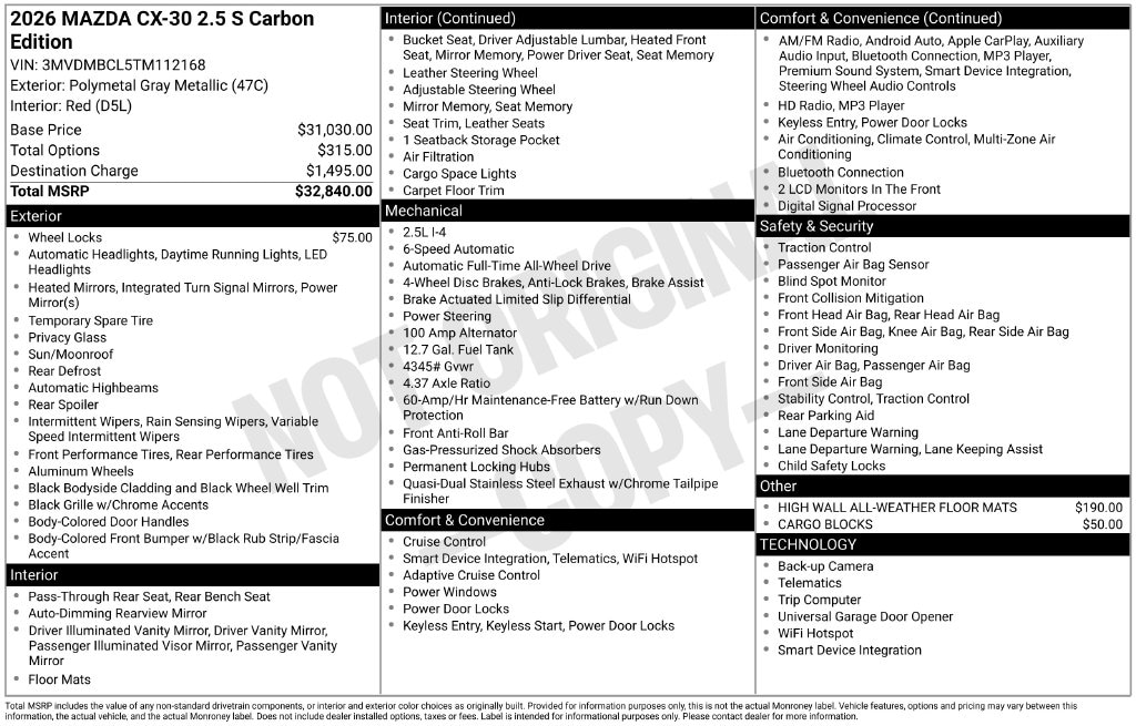 Certified 2026 Mazda CX-30 2.5 S Carbon Edition SUV