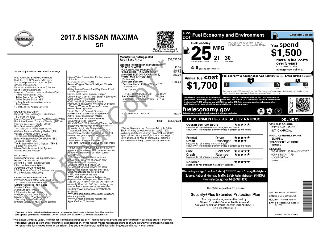 Used 2017 Nissan Maxima 3.5 SR Sedan