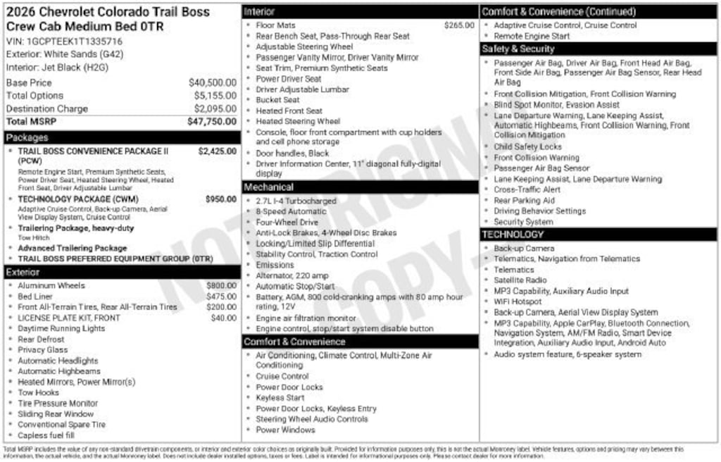 New 2026 Chevrolet Colorado Trail Boss Truck