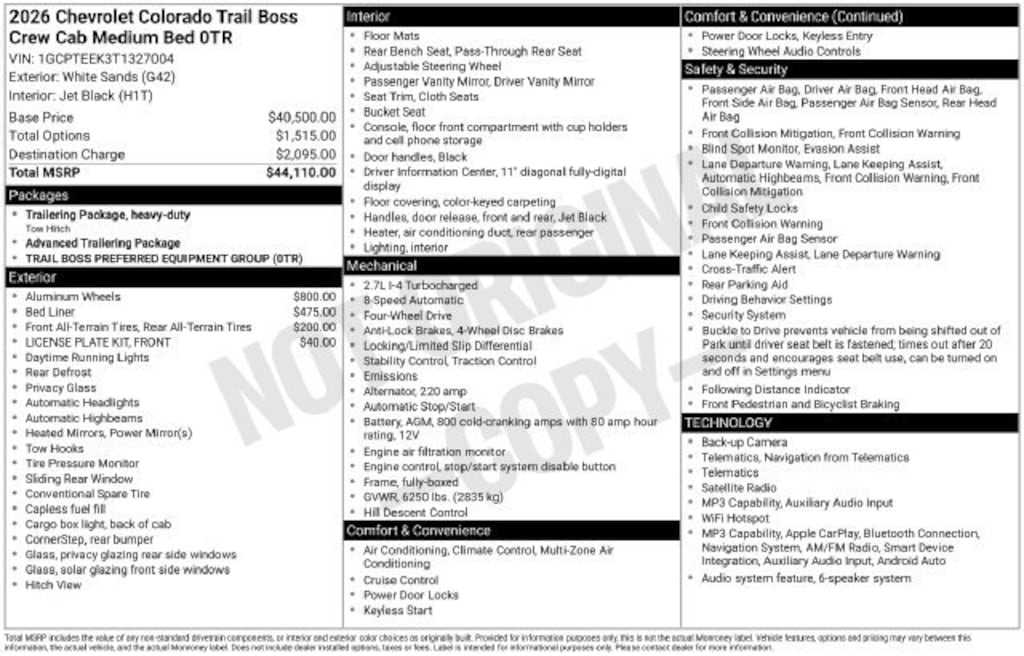 New 2026 Chevrolet Colorado Trail Boss Truck