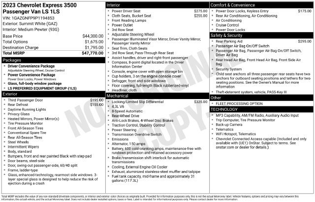 Used 2023 Chevrolet Express Passenger 3500 LS Van