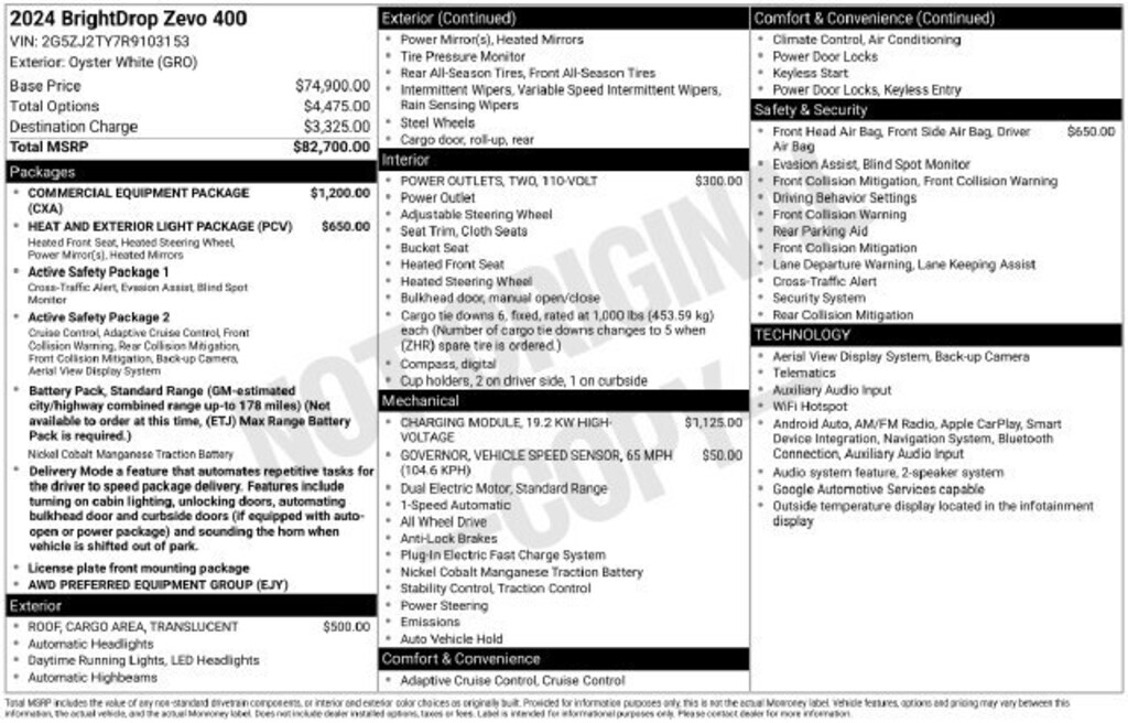 Used 2024 Brightdrop Zevo 400 EJY Cargo Van