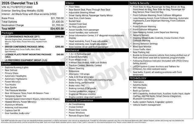 New 2026 Chevrolet Trax LS SUV