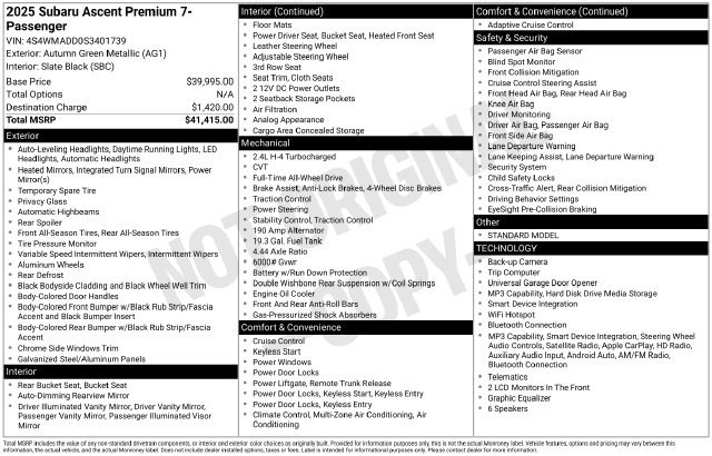 Used 2025 Subaru Ascent Premium