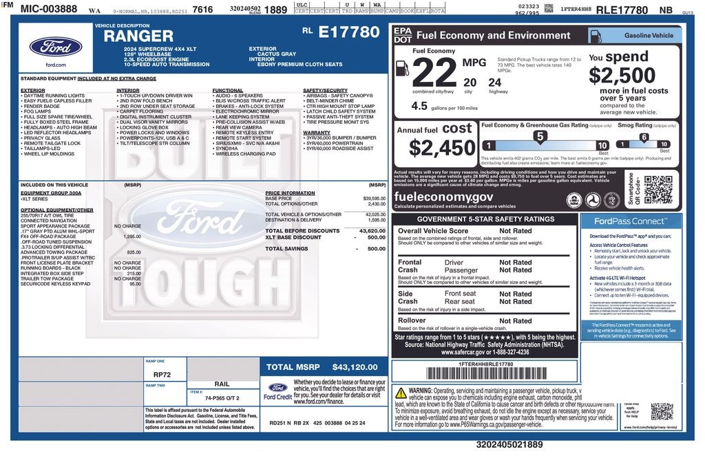 Certified 2024 Ford Ranger XLT Truck SuperCrew