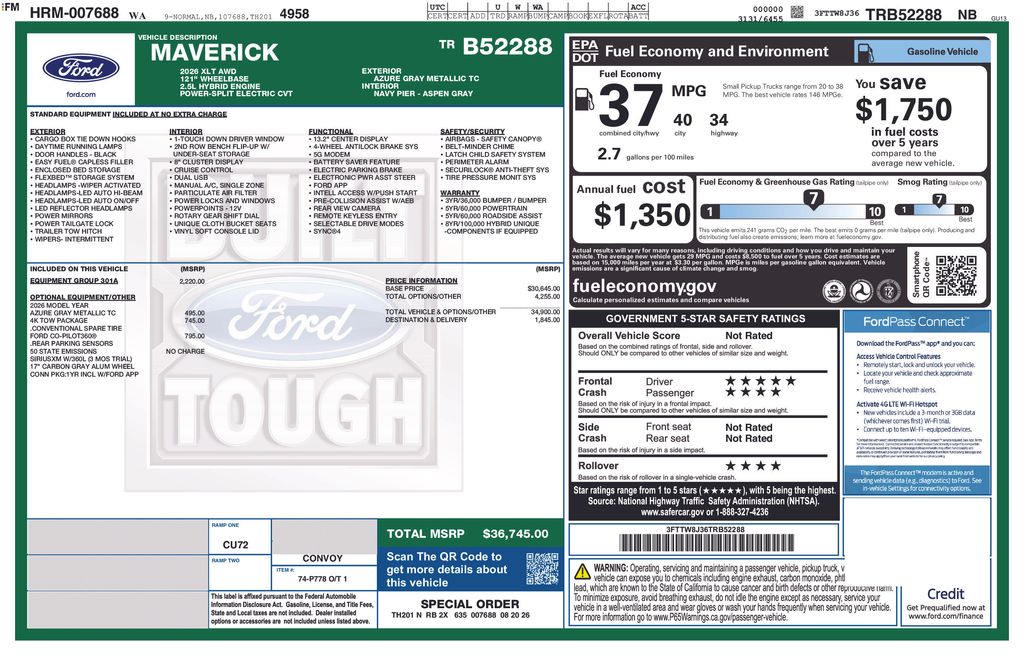 New 2026 Ford Maverick XLT Truck SuperCrew