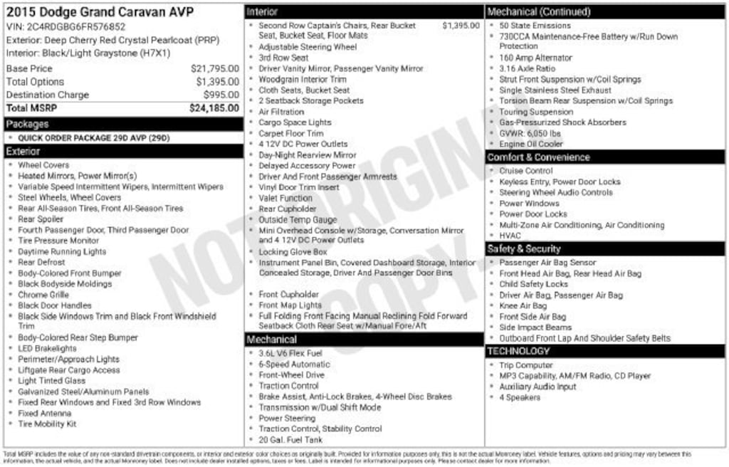 Used 2015 Dodge Grand Caravan AVP/SE