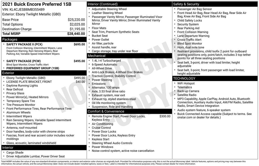 Used 2021 Buick Encore Preferred SUV