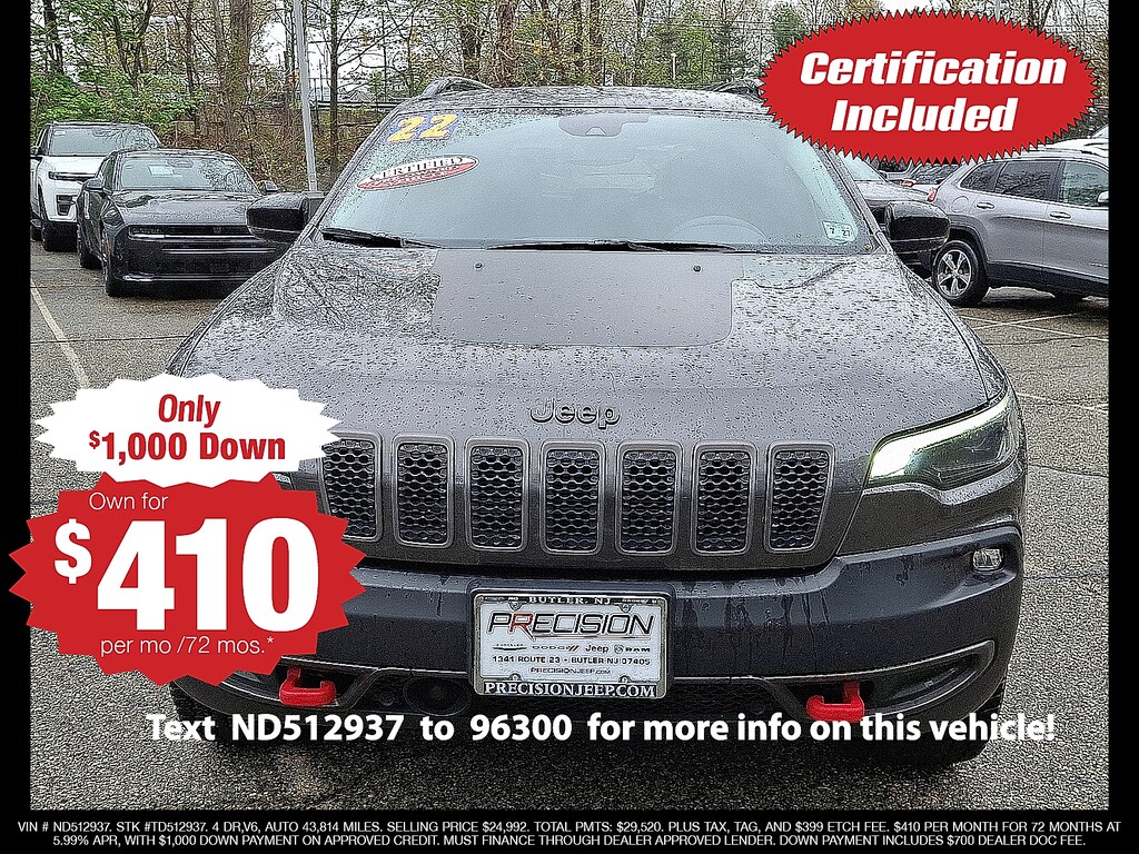 Used 2022 Jeep Cherokee Trailhawk 4x4 Sport Utility