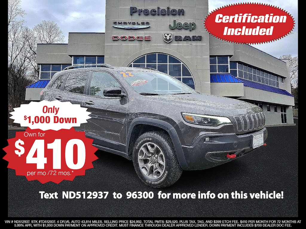 Used 2022 Jeep Cherokee Trailhawk 4x4 Sport Utility