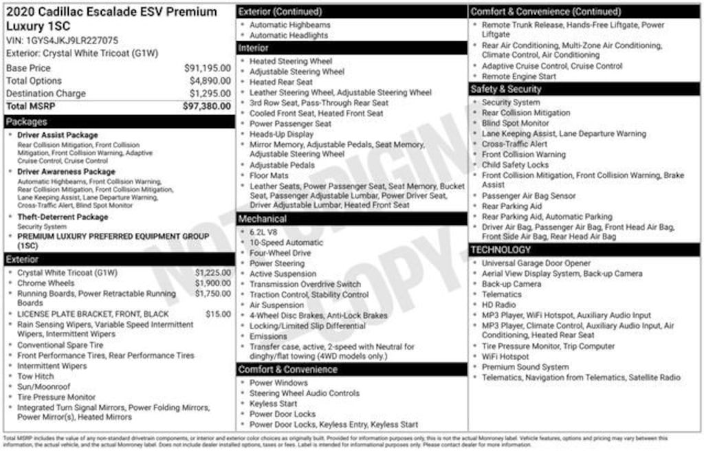 Used 2020 CADILLAC Escalade ESV Premium Luxury SUV