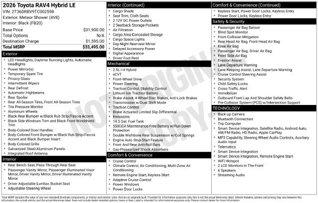 Used 2026 Toyota RAV4 LE Sport Utility