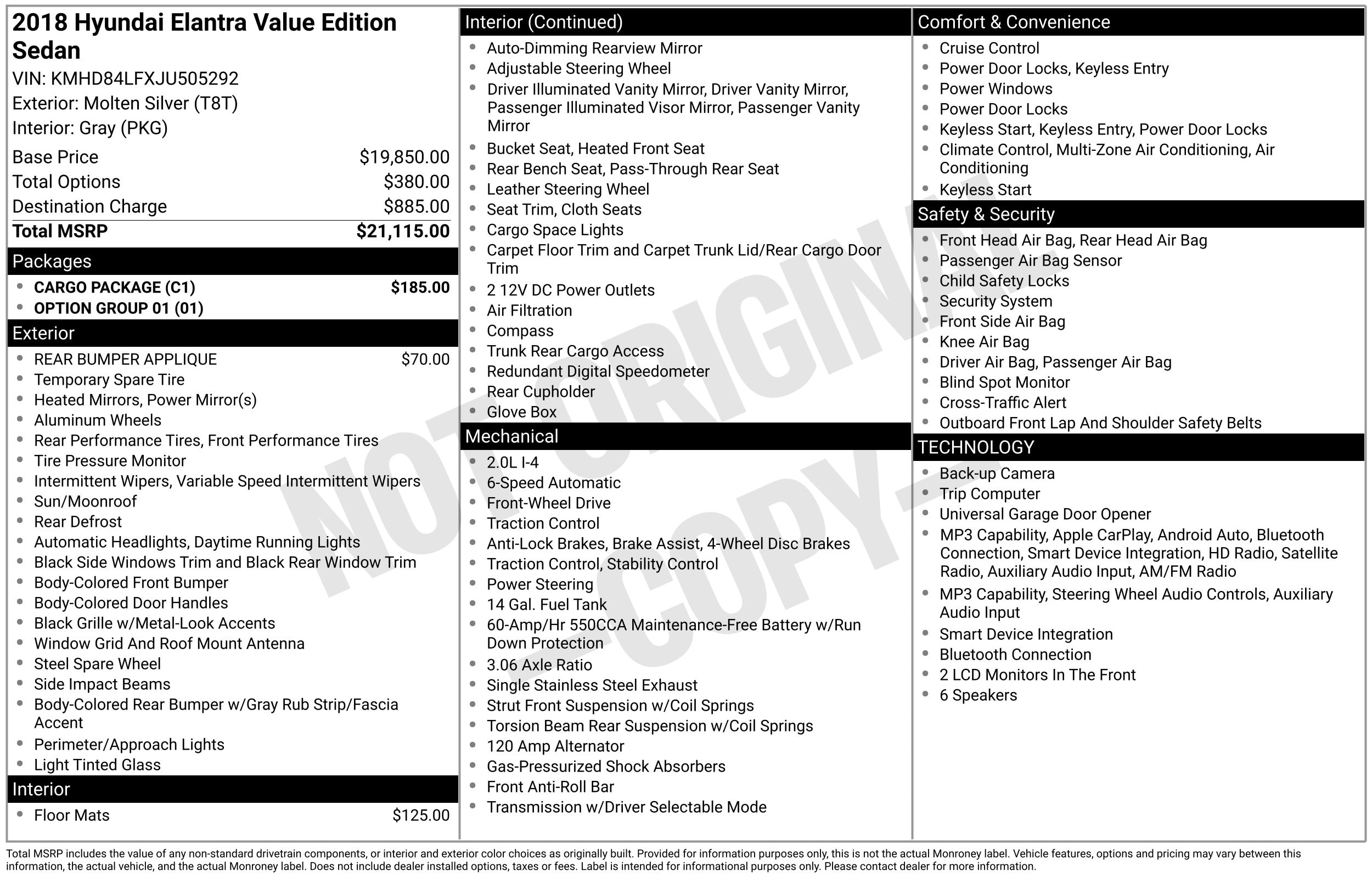 Used 2018 Hyundai Elantra Value Edition with VIN KMHD84LFXJU505292 for sale in Cuyahoga Falls, OH