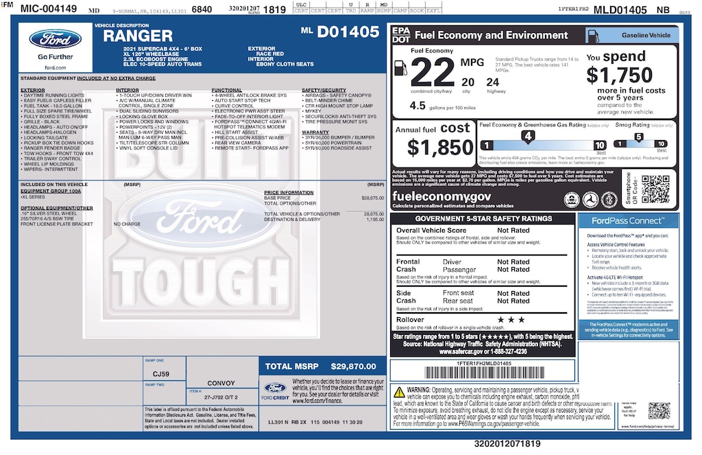 Used 2021 Ford Ranger XL Truck