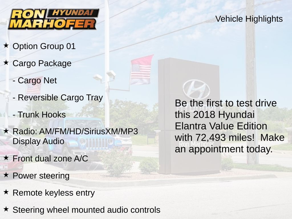 Used 2018 Hyundai Elantra Value Edition with VIN KMHD84LFXJU505292 for sale in Cuyahoga Falls, OH