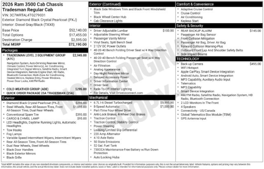 New 2026 Ram 3500 Chassis Cab TRADESMAN REGULAR 4X4 60' CA Pickup