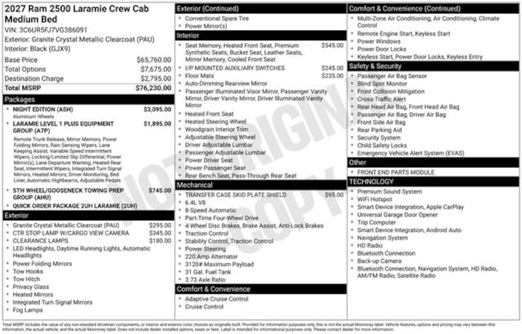 New 2027 Ram 2500 LARAMIE CREW CAB 4X4 6'4 BOX Pickup