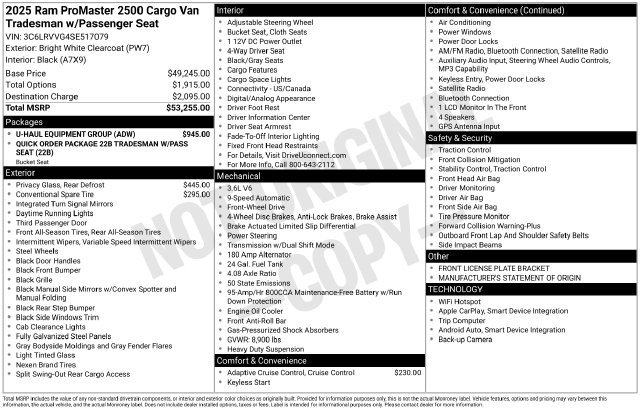 Used 2025 Ram Promaster Cargo Van Tradesman