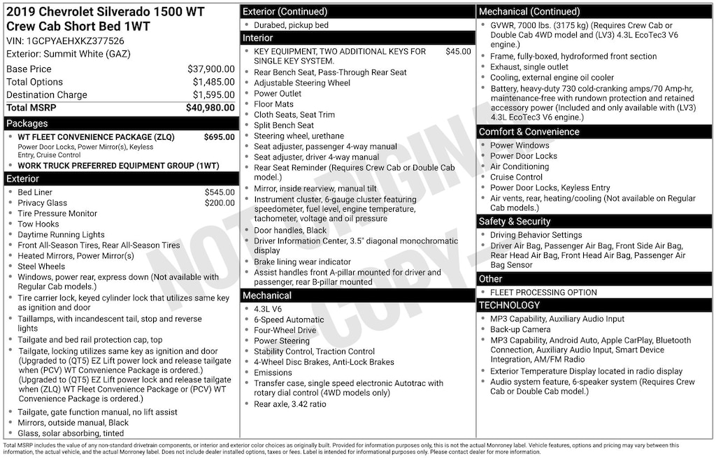 Used 2019 Chevrolet Silverado 1500 WT Truck