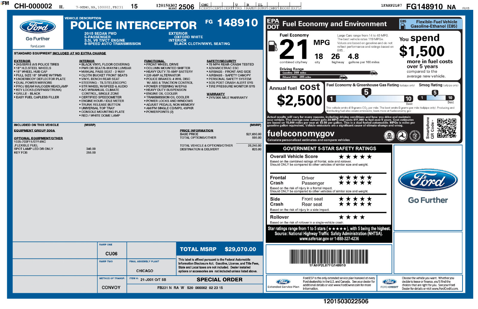 Used 2015 Ford Sedan Police Interceptor Base Sedan