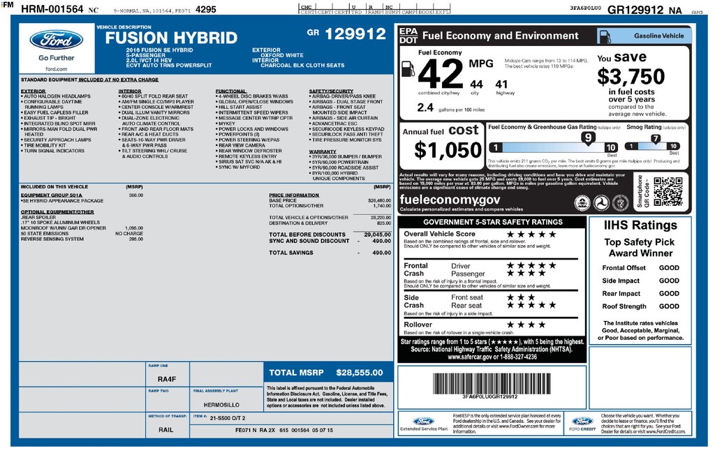 Used 2016 Ford Fusion Hybrid SE Sedan