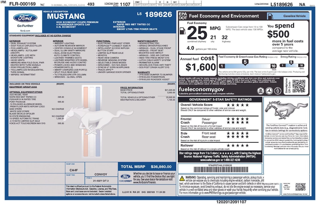 Used 2020 Ford Mustang Ecoboost Premium Coupe