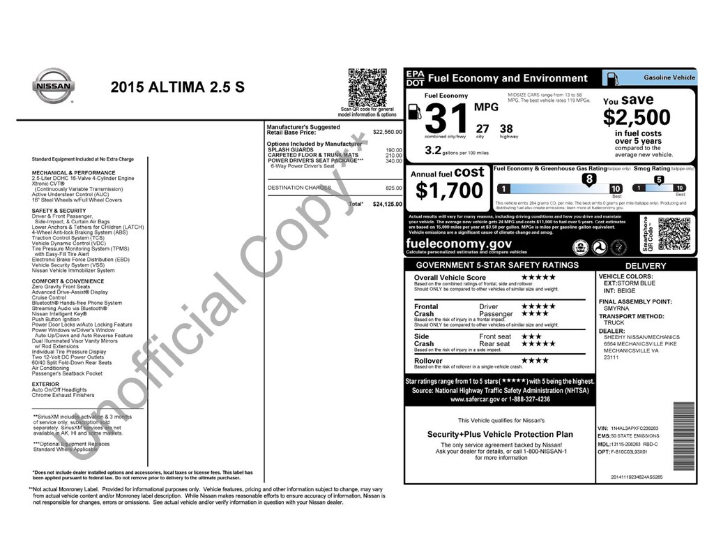 Used 2015 Nissan Altima 2.5 S Sedan