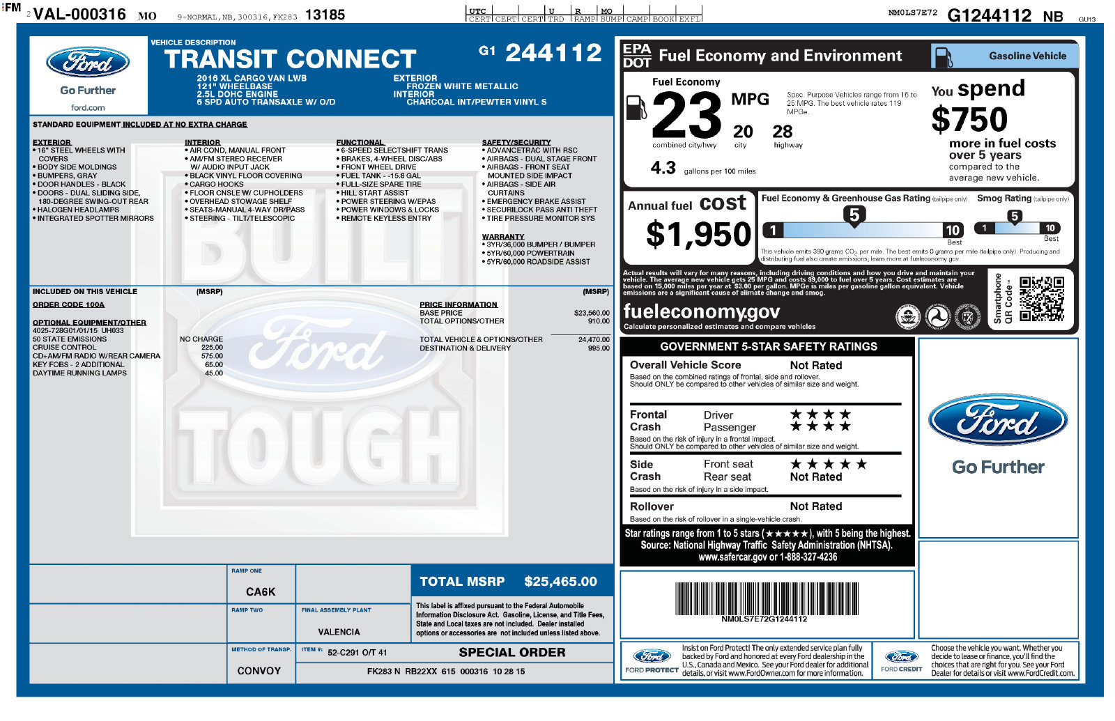 Used 2016 Ford Transit Connect XL Cargo Van