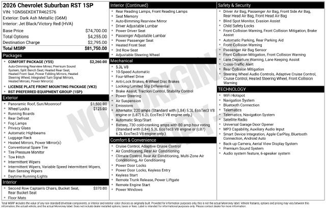 New 2026 Chevrolet Suburban RST SUV