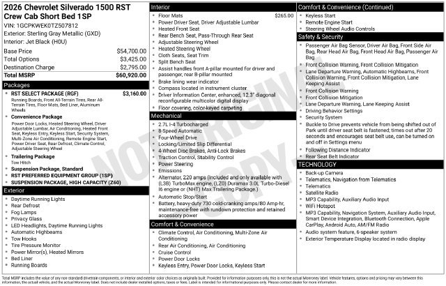 New 2026 Chevrolet Silverado 1500 RST Truck