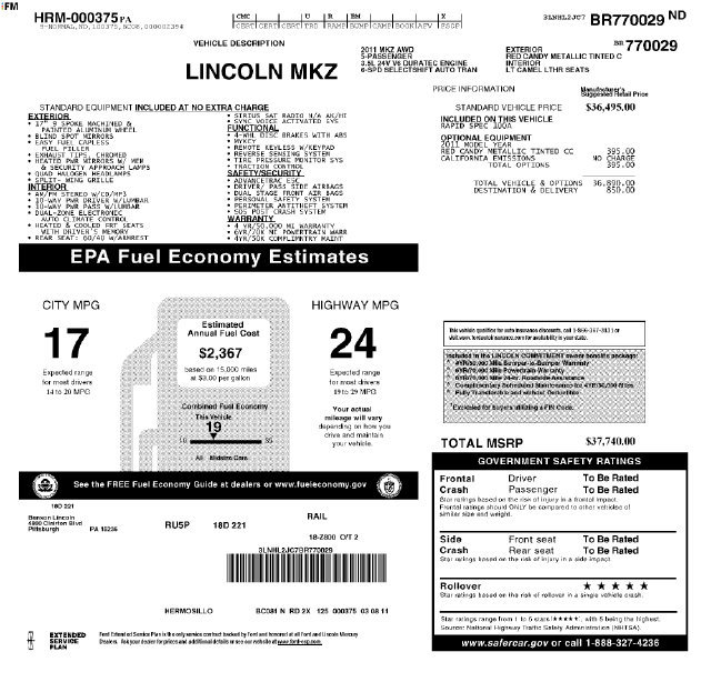Used 2011 Lincoln MKZ NA Sedan
