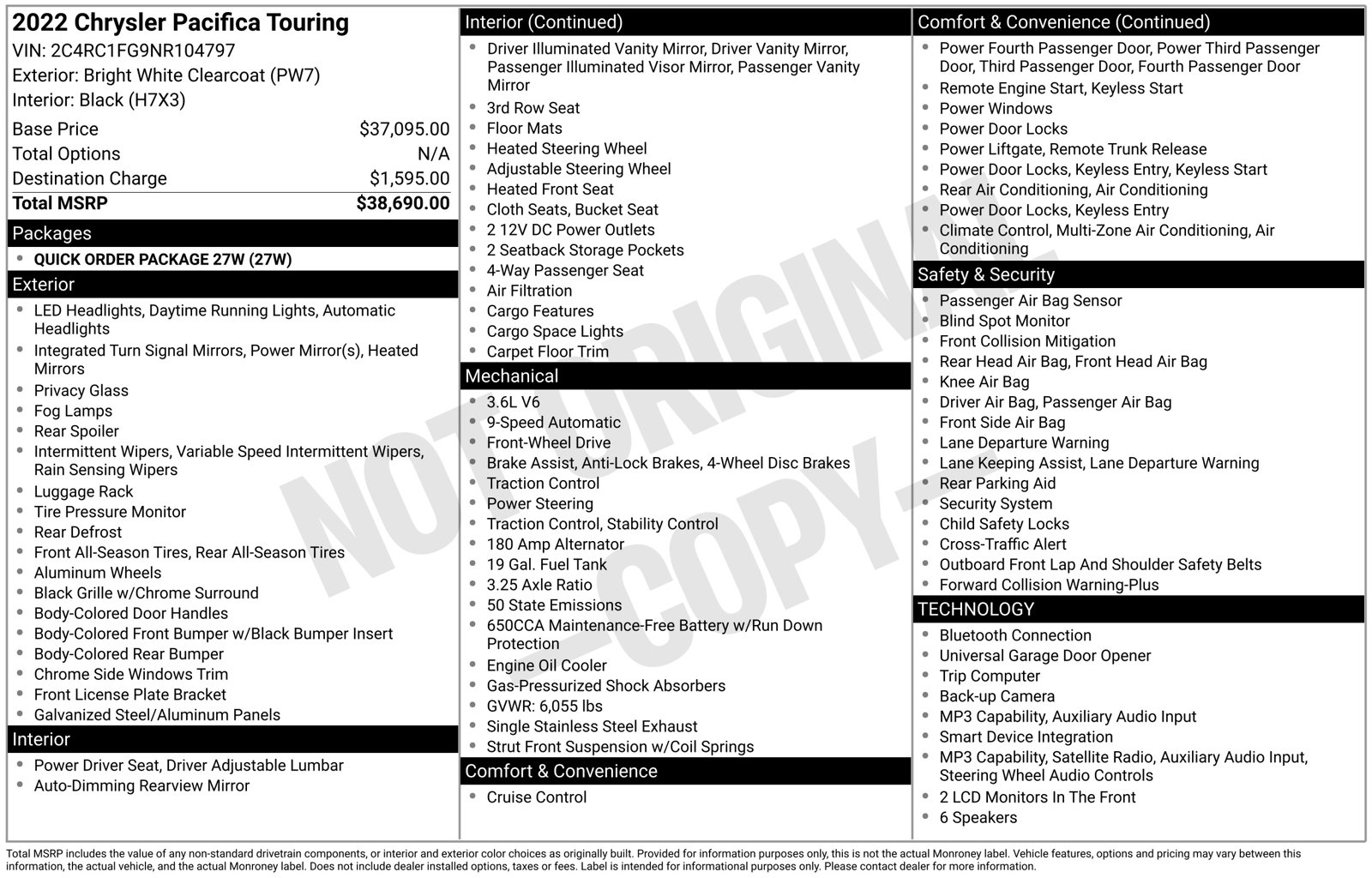 Used 2022 Chrysler Pacifica Touring Van Passenger Van