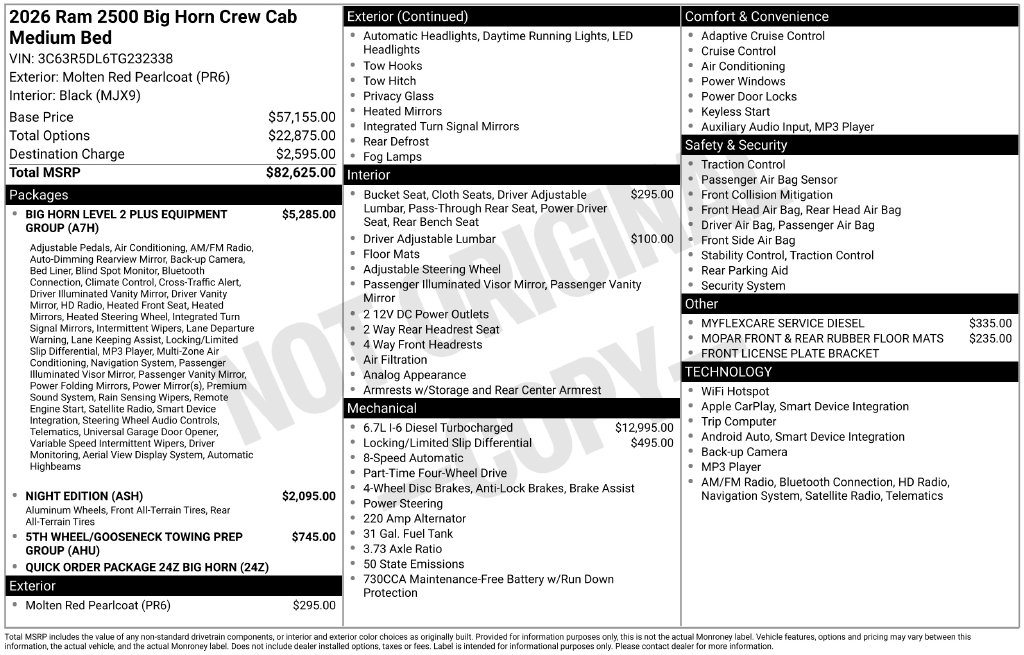 New 2026 Ram 2500 BIG HORN CREW CAB 4X4 6'4 BOX Pickup