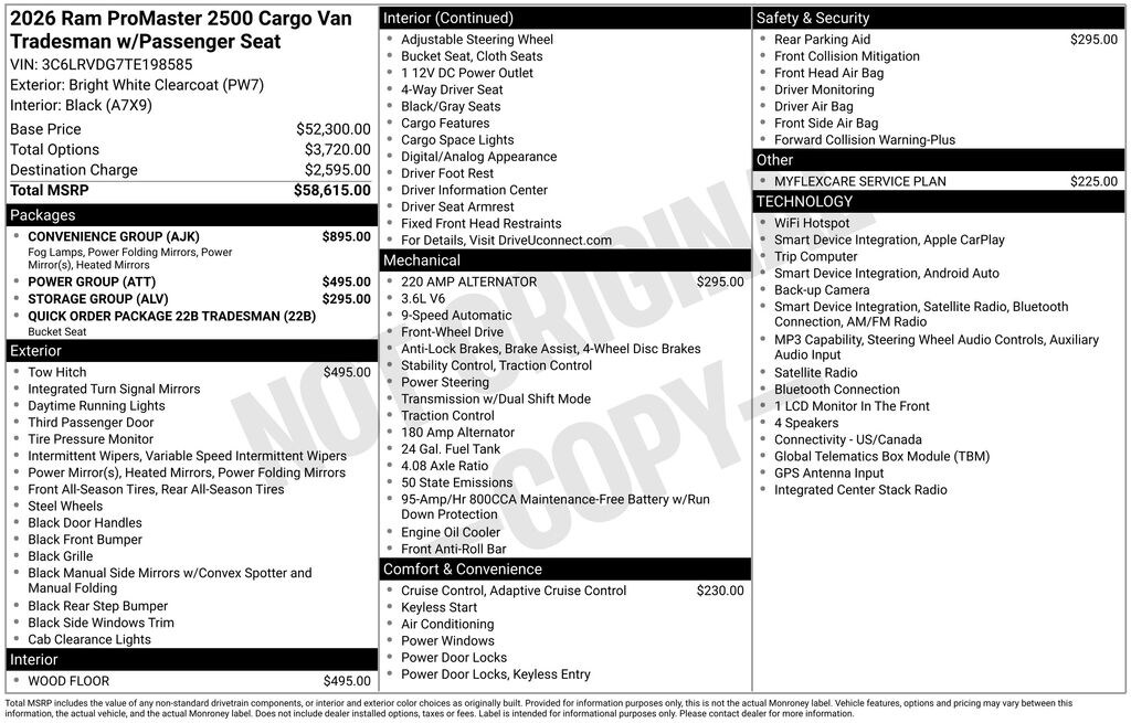 New 2026 Ram ProMaster PROMASTER 2500 TRADESMAN CARGO VAN HIGH ROOF 159' Cargo Van