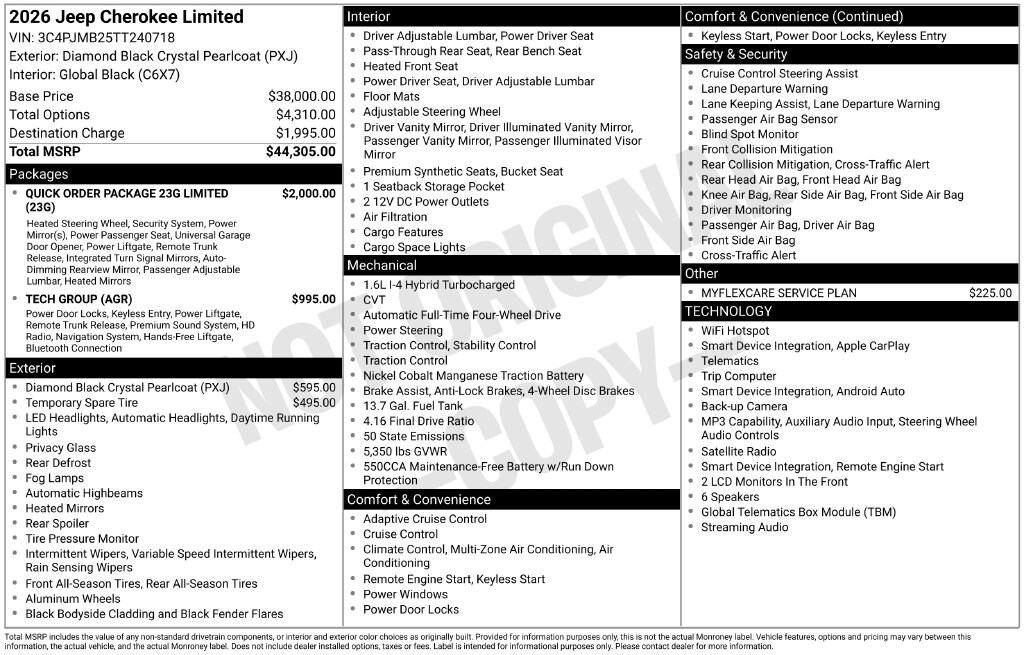 New 2026 Jeep Cherokee LIMITED 4X4 Sport Utility
