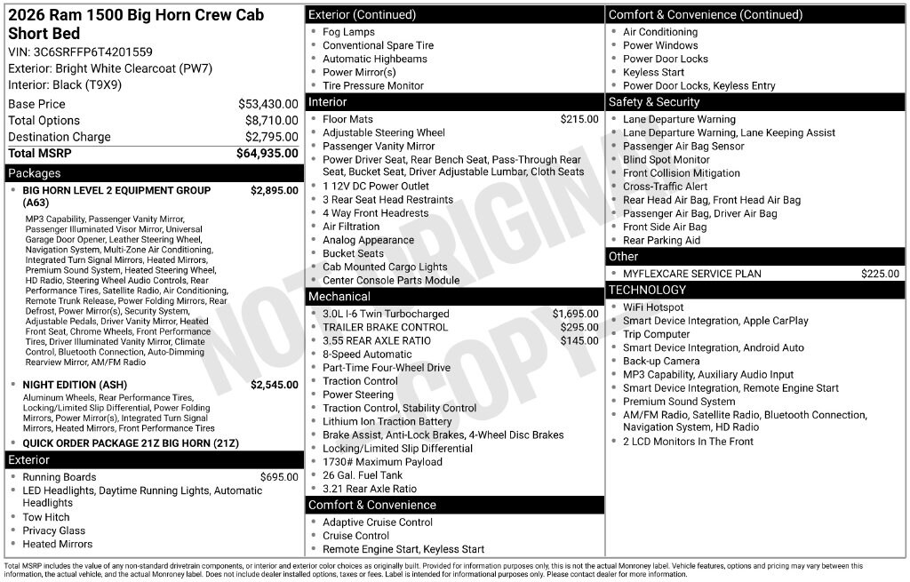 New 2026 Ram 1500 BIG HORN CREW CAB 4X4 5'7 BOX Pickup