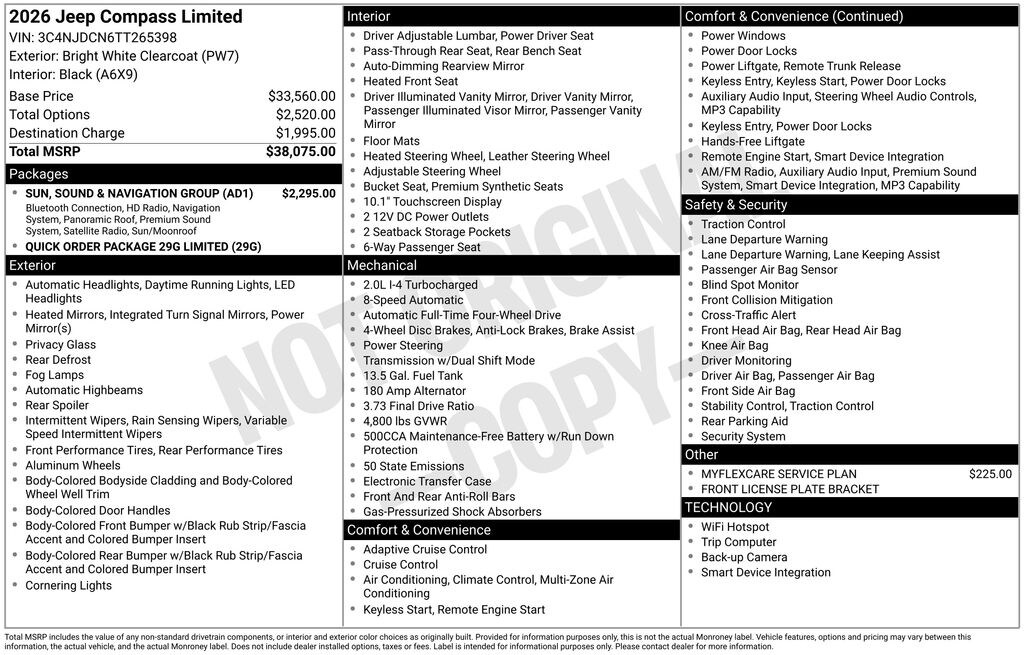 New 2026 Jeep Compass LIMITED 4X4 Sport Utility