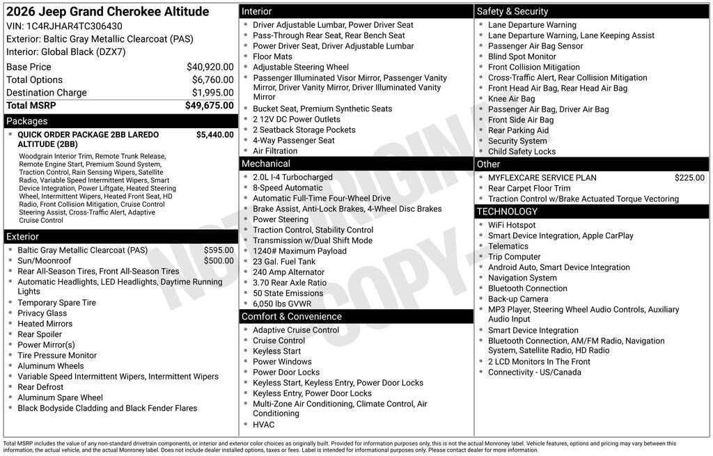 New 2026 Jeep Grand Cherokee LAREDO ALTITUDE 4X4 Sport Utility