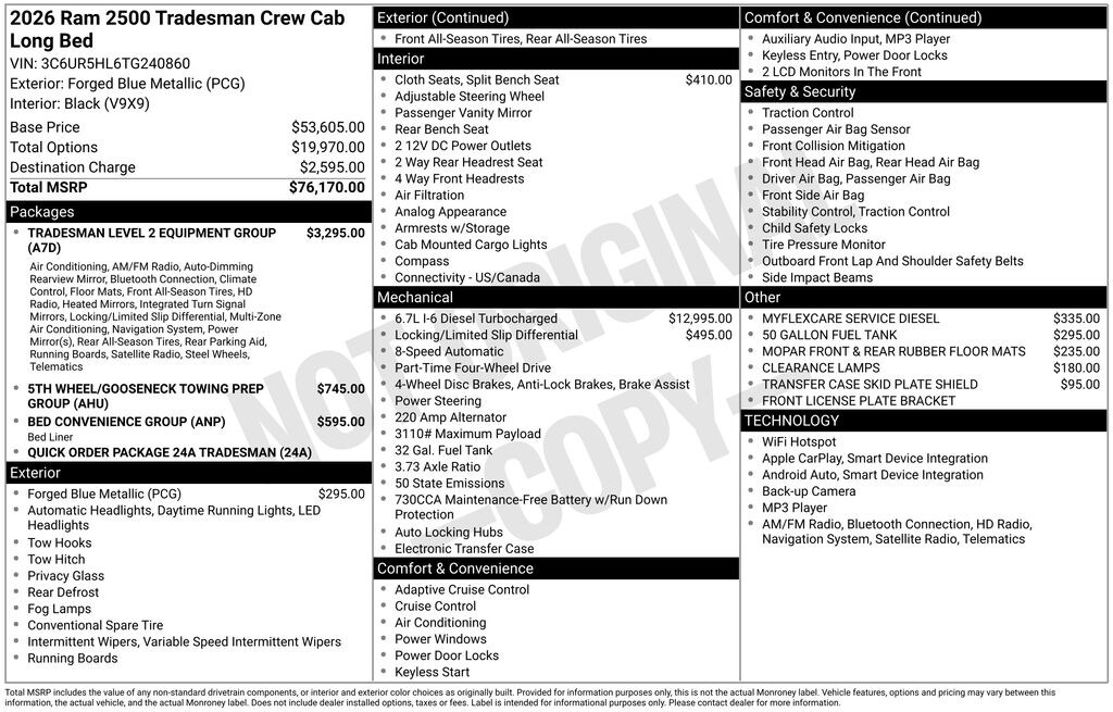 New 2026 Ram 2500 TRADESMAN CREW CAB 4X4 8' BOX Pickup