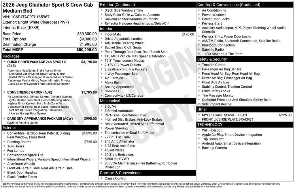 New 2026 Jeep Gladiator SPORT S 4X4 Pickup