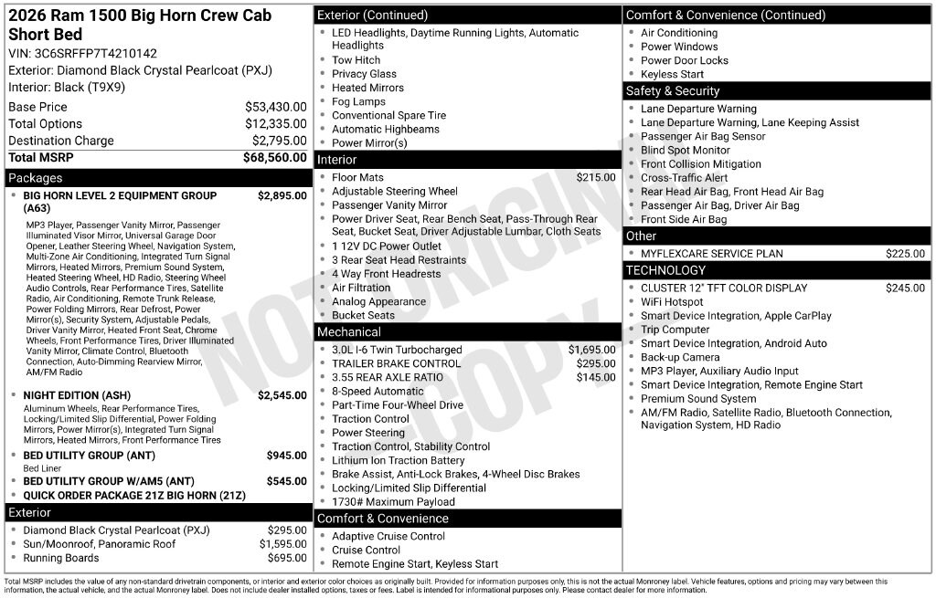 New 2026 Ram 1500 BIG HORN CREW CAB 4X4 5'7 BOX Pickup