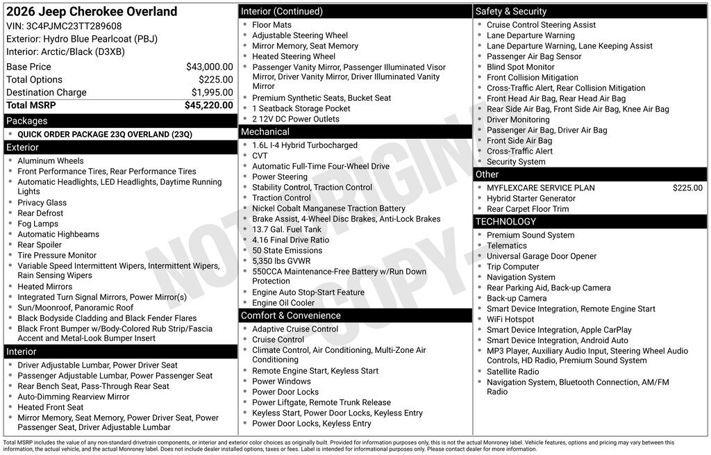 New 2026 Jeep Cherokee OVERLAND 4X4 Sport Utility