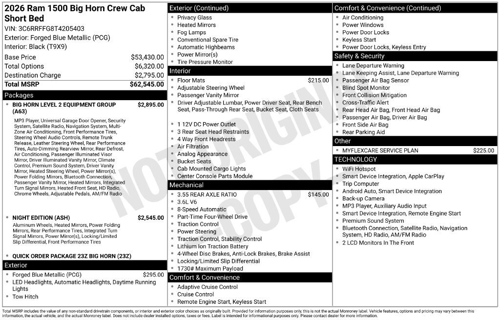 New 2026 Ram 1500 BIG HORN CREW CAB 4X4 5'7 BOX Pickup
