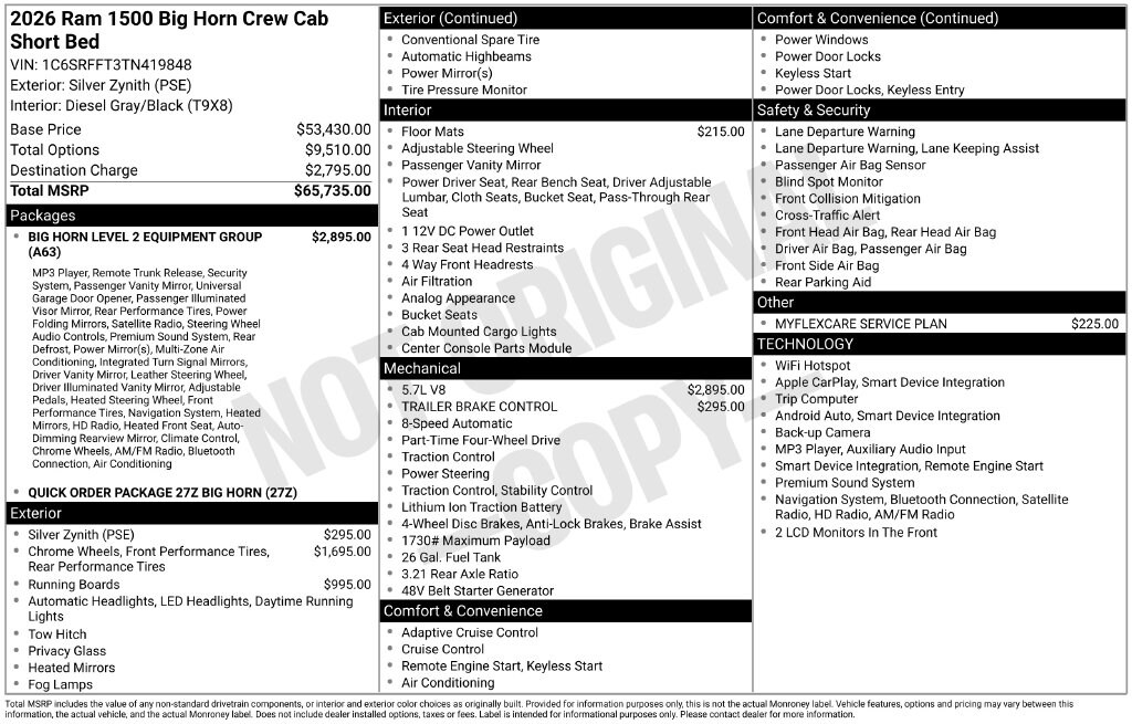 New 2026 Ram 1500 BIG HORN CREW CAB 4X4 5'7 BOX Pickup