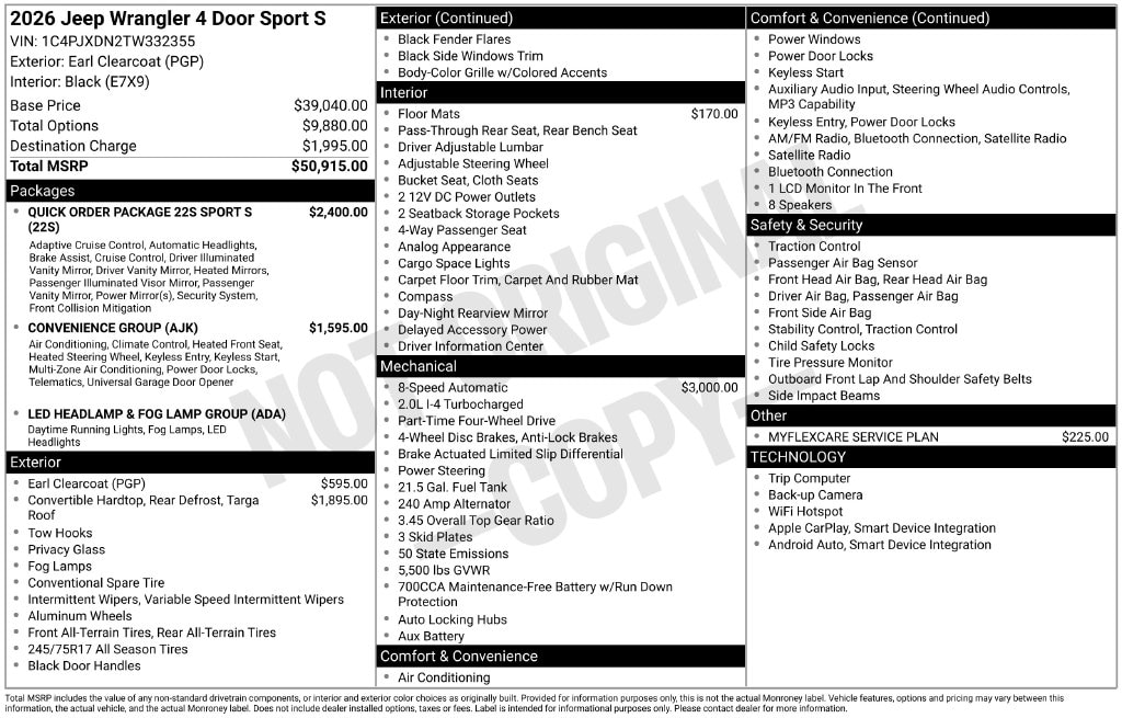 New 2026 Jeep Wrangler 4-DOOR SPORT S Sport Utility