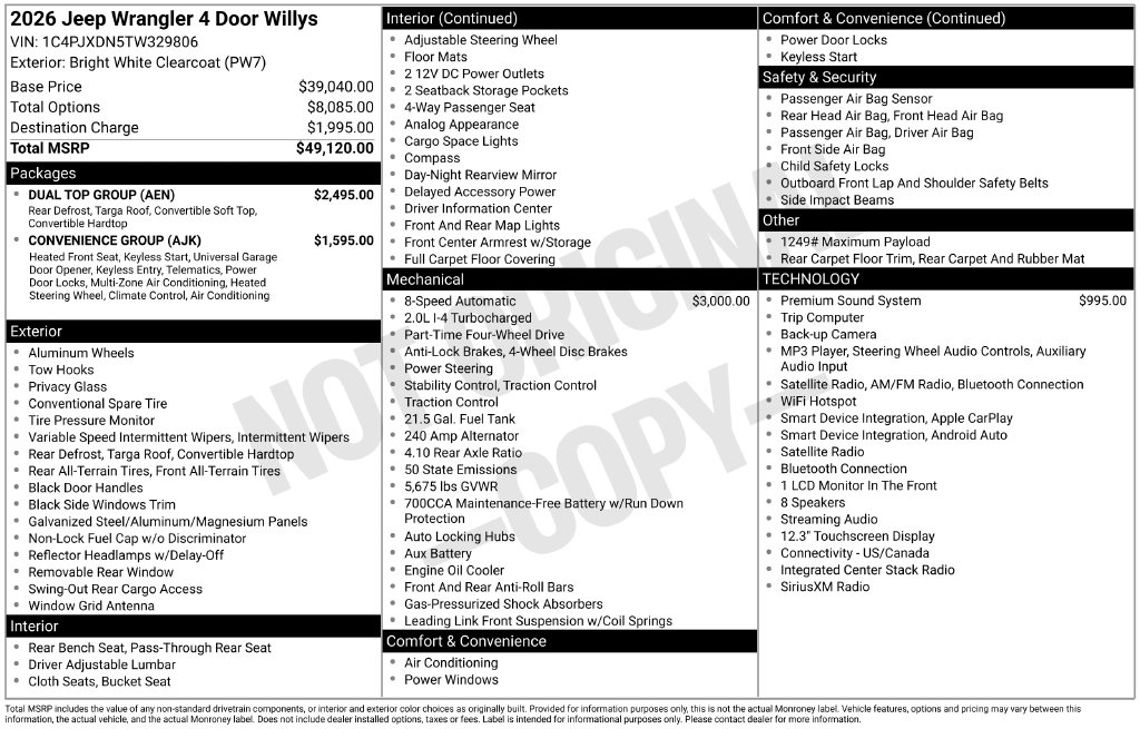 New 2026 Jeep Wrangler 4-Door Sport Sport Utility