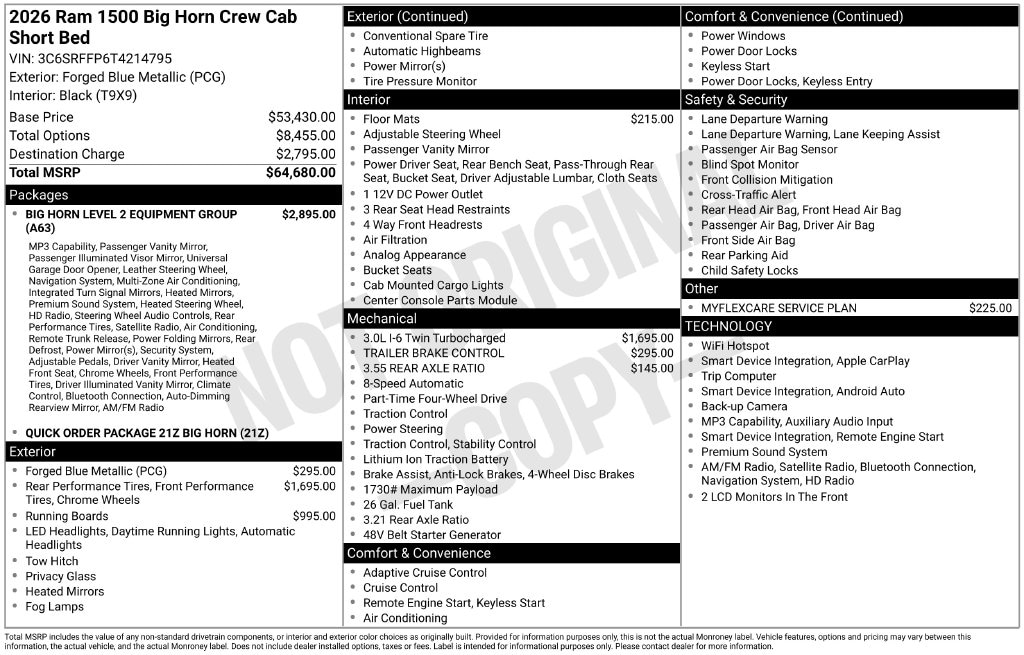 New 2026 Ram 1500 BIG HORN CREW CAB 4X4 5'7 BOX Pickup