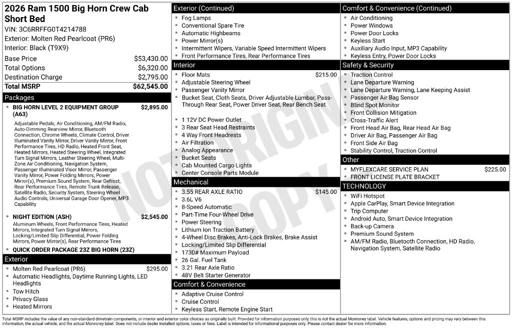 New 2026 Ram 1500 BIG HORN CREW CAB 4X4 5'7 BOX Pickup