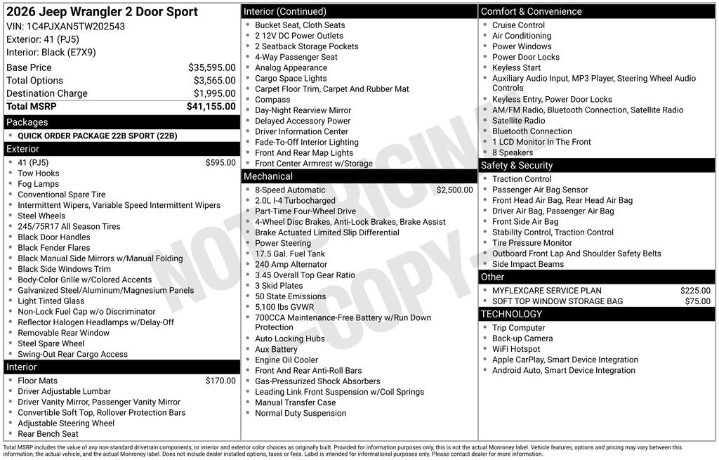New 2026 Jeep Wrangler 2-DOOR SPORT Sport Utility